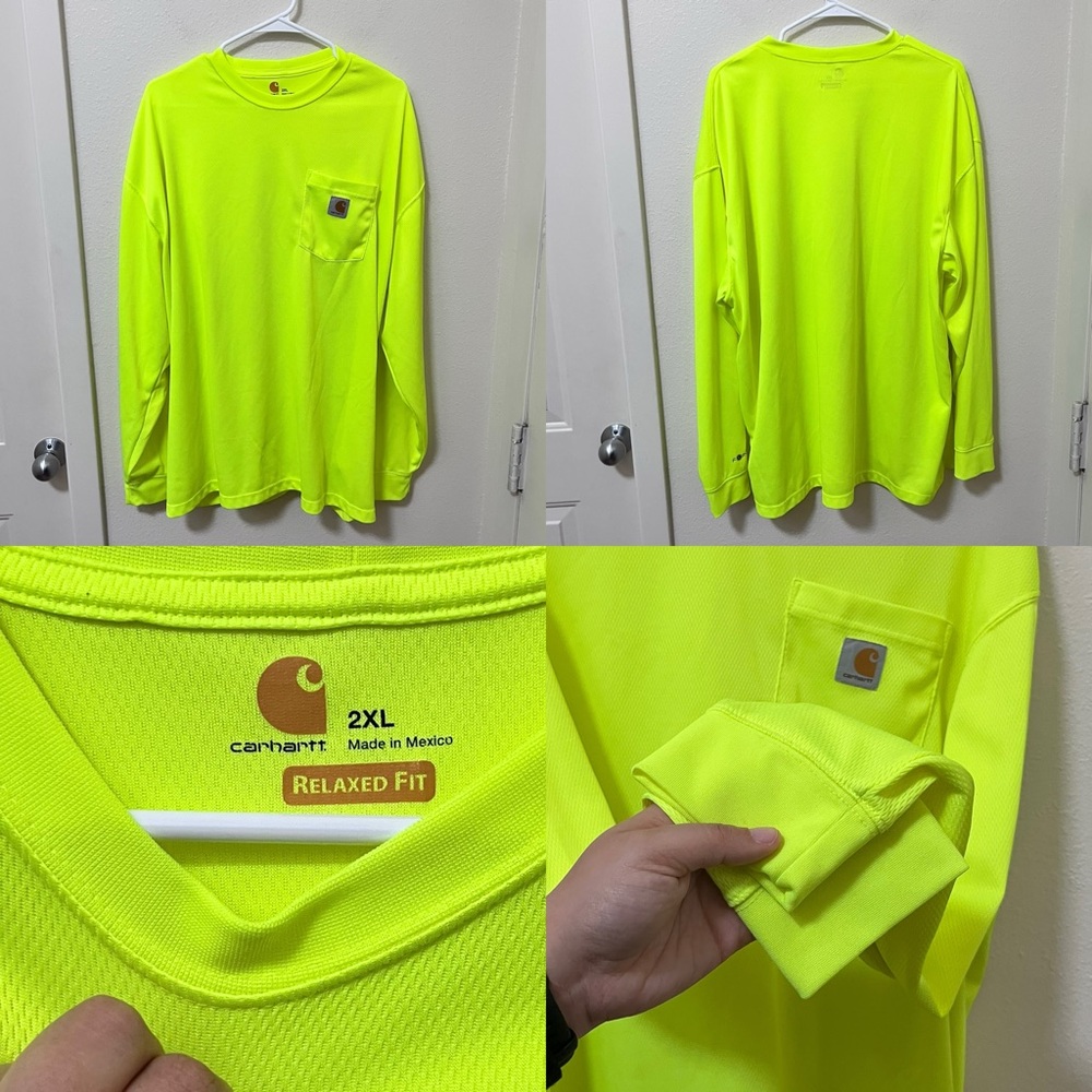 •CARHARTT• Mens Long Sleeve Hi-Vis Neon Shirt PPE Relaxed Fit Force
